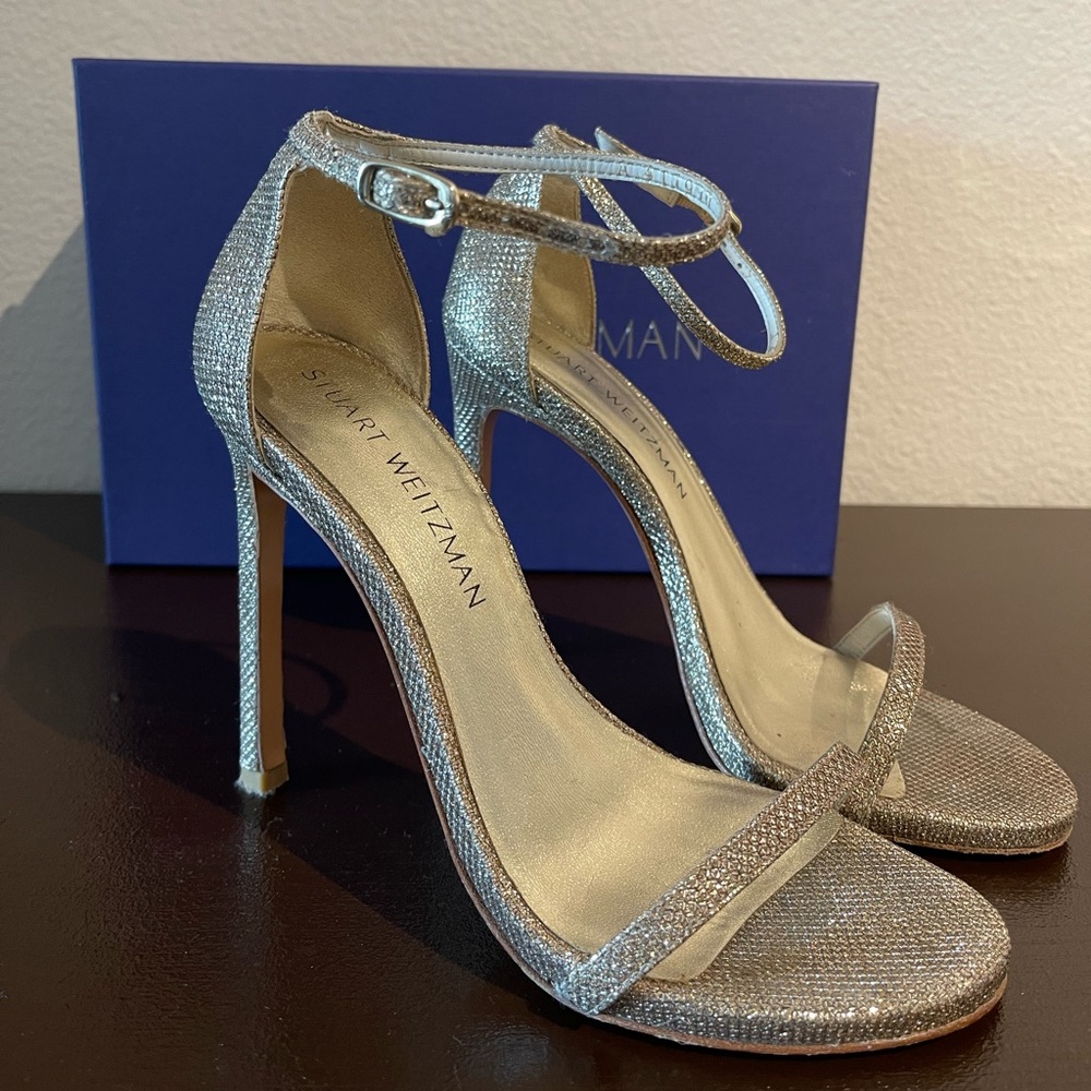 Gold stuart weitzman open shoes